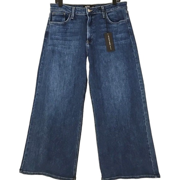 Just Black Denim ~Woman Size 32P~ Blue Denim Wide Leg Hight Rise Crop Jeans NWT. - Picture 2 of 10